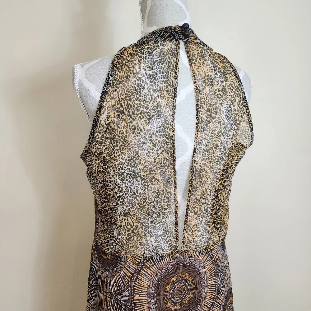 Vintage Joseph Ribkoff Layered Dress Size 10 Tribal Cheetah Print Brown - Picture 4 of 15